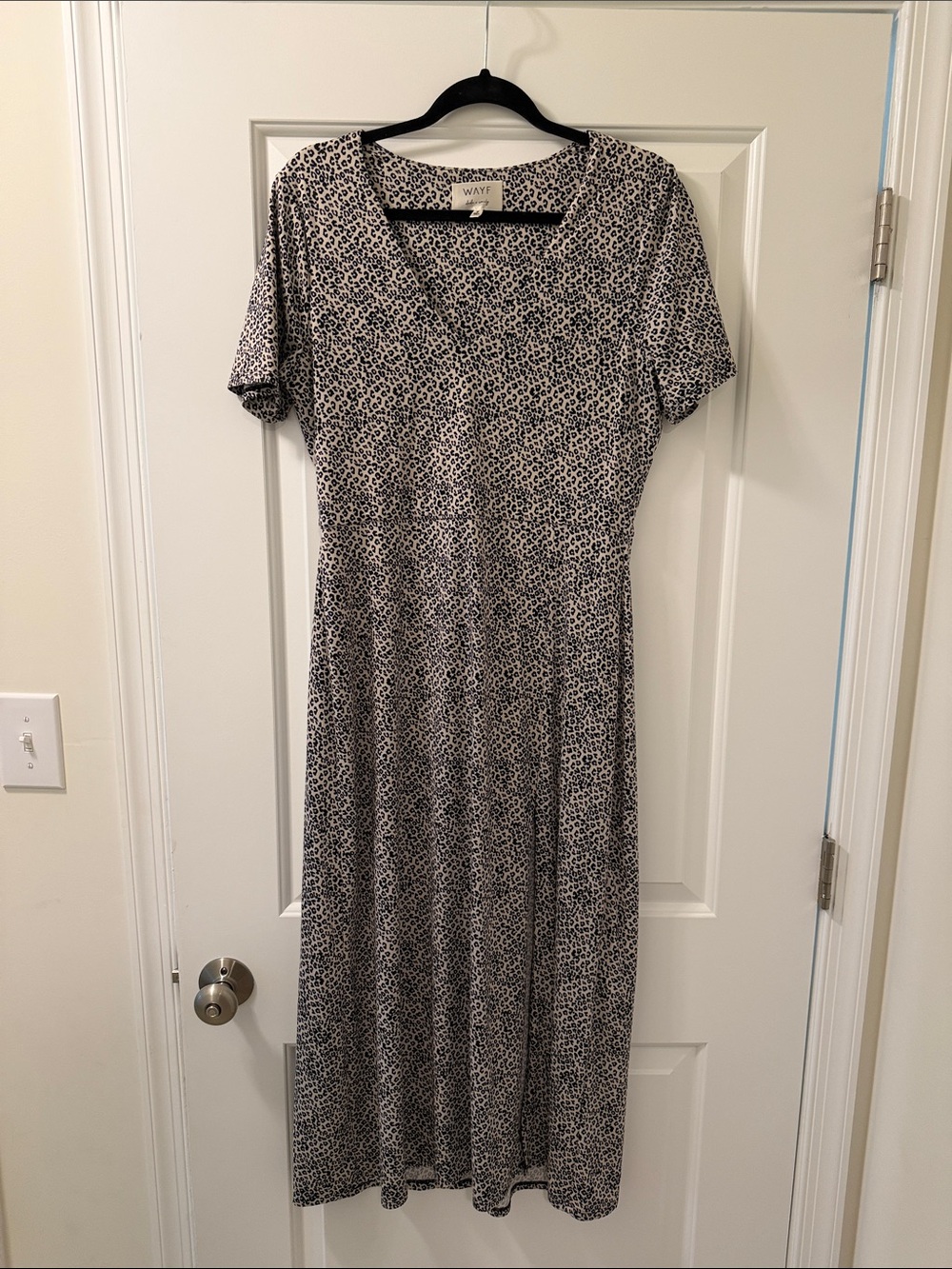 Wayf Black and White Printed V-Neck Midi Dress